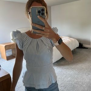 Blue and white striped peplum blouse boutique find size xs